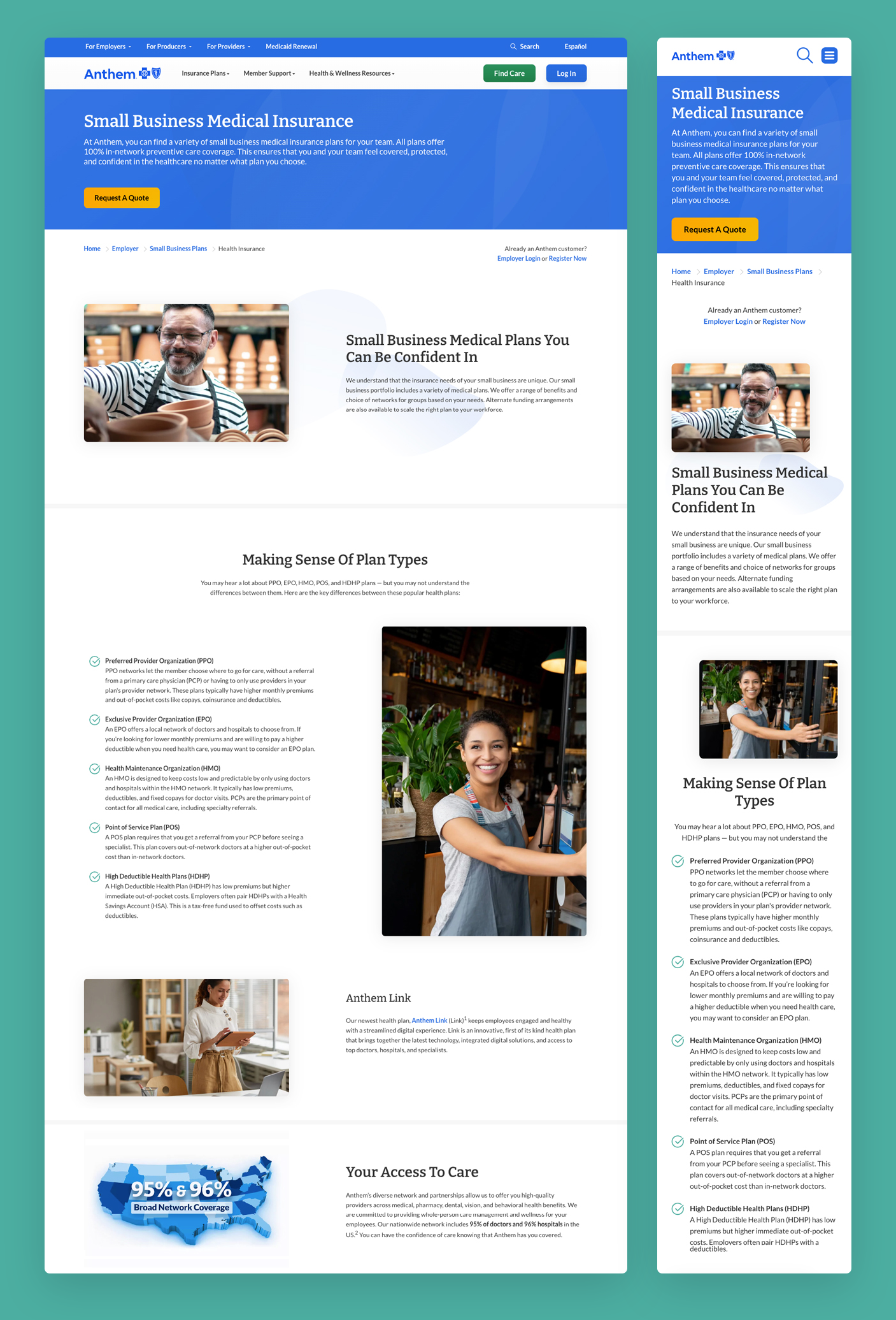 Anthem Small Business healthcare insurance page