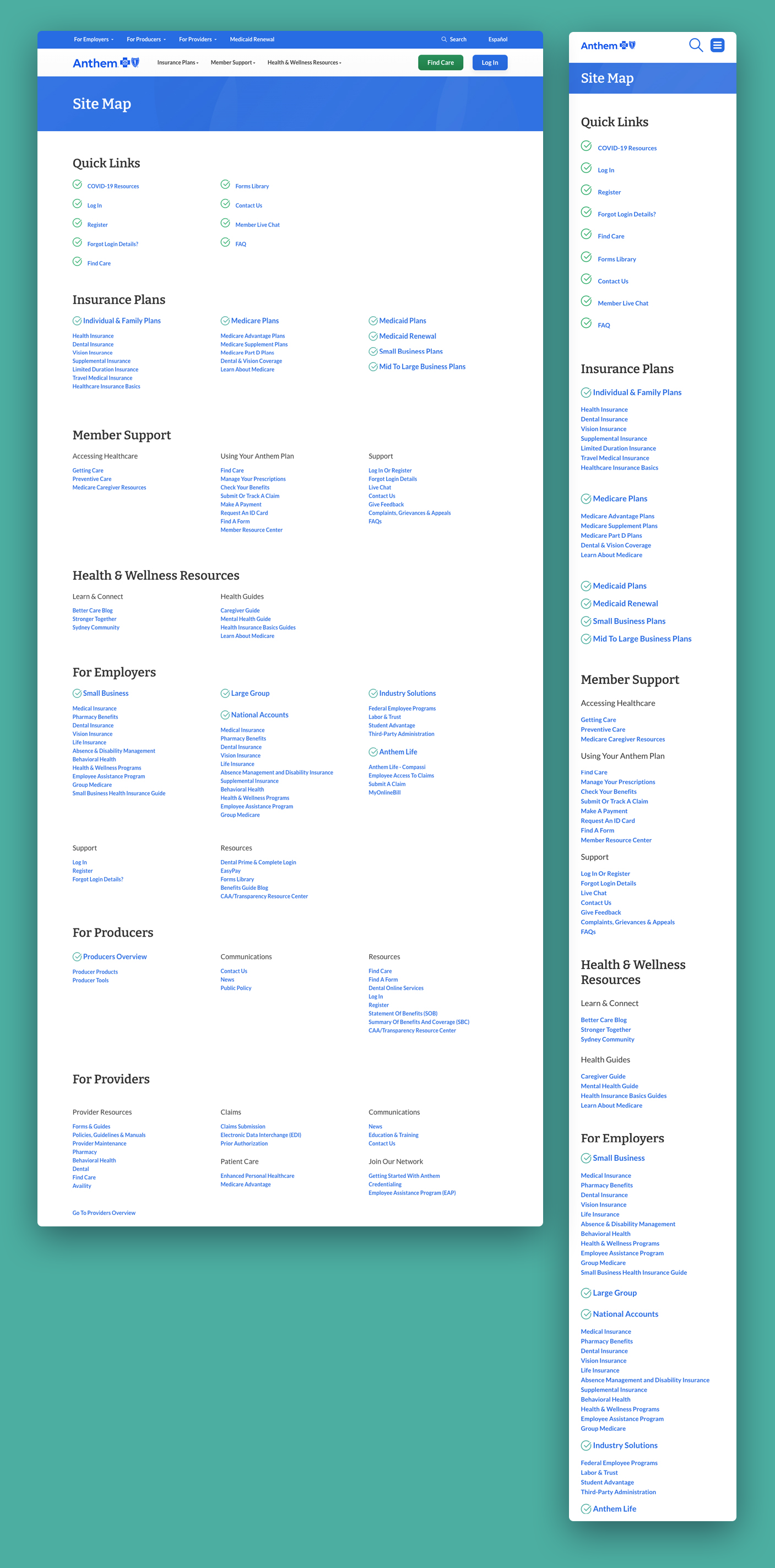 Anthem sitemap page