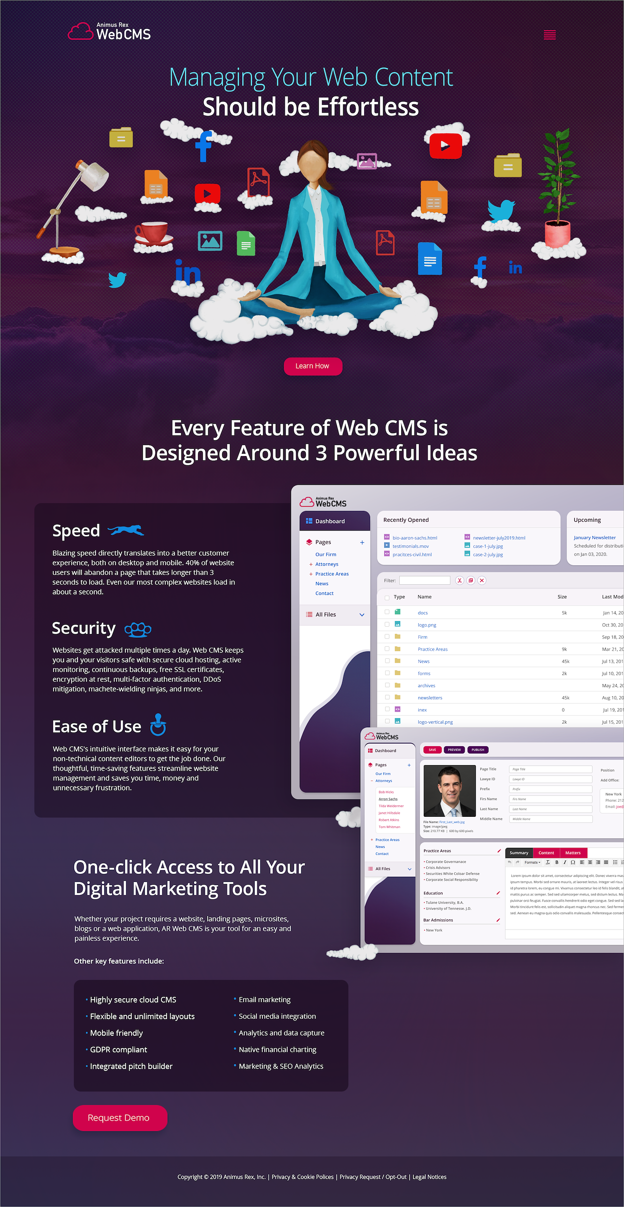 Animus Rex WebCMS marketing landing page