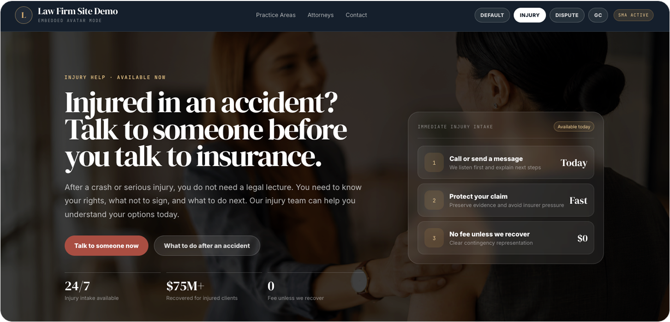 SMA law firm demo screenshot