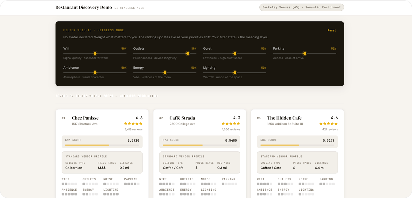 SMA restaurant discovery demo screenshot